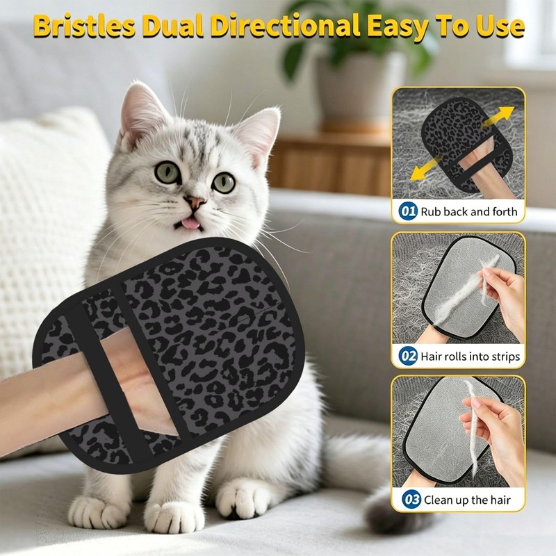 Black Leopard Cheetah Pet Hair Remover Glove for Dogs Cats,