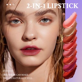 HOSAILY Double Colors 2 in 1 Lipstick and Lip Liner, Two-Tone Matte Nude Lipstick Waterproof and Long Lasting Velvet Creamy Bitten Lip Stain Makeup (04#)