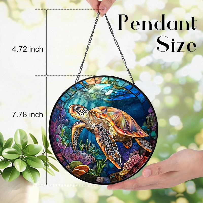 Zizzie Sea Turtle and Ocean Reef Round Suncatcher -7.9 in