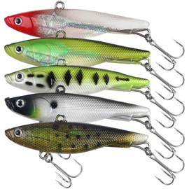 Soft VIB Fishing Lure for Bass Bionic Lead Swim Shad Lure,5PCS Soft Plastic Swimbaits with Paddle Tail Artificial Soft Lure 3D Print Leader Long Casting Fish with Treble Hook Vibra Lure 9cm