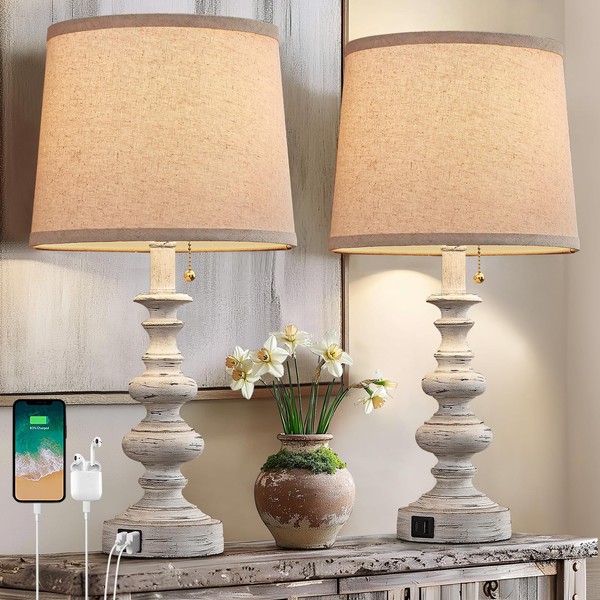 BOWOBO Bedside Lamps Set of 2, Farmhouse Lamps with USB