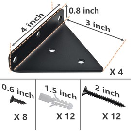 Halyuhn Floating Shelf Bracket 8 Pcs for Floating Wood Shelves, 4 x 3 inches Black Floating Shelves Brackets with 2 inches Anchor Screws, Shelf Brackets Set for Wood Shelf, Floating Shelf Hardware