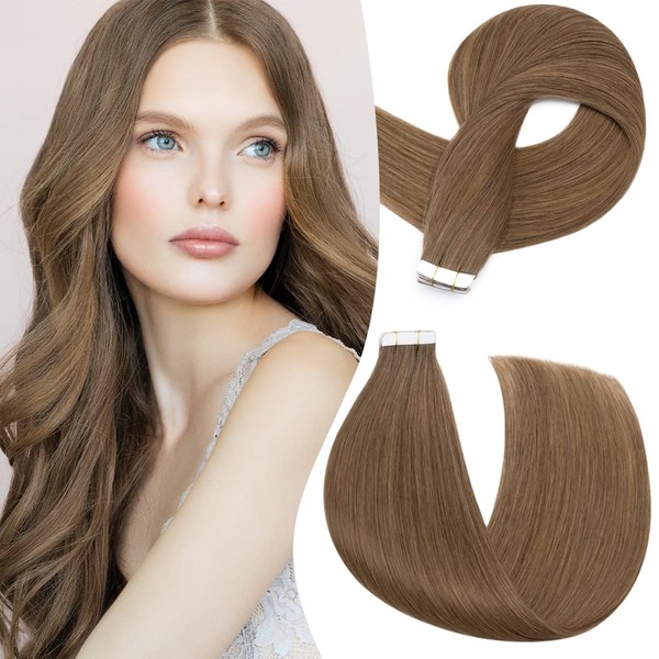 S-noilite Tape in Hair Extensions Human Hair for Women Invisible Double Sided Tape Seamless Skin Weft Glue in hair for women Silky Straight 20 Inch/20Pcs-60g (#06 Light Brown Color)