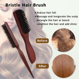 Bristle Hair Brush, 2 Pack Slick Back Hair Brush Teasing Comb Hair Brush for Men Women, Boar Bristle Brush Smoothing Brush Sleek Hair Brush for Slicking Hair Beard (Brown)
