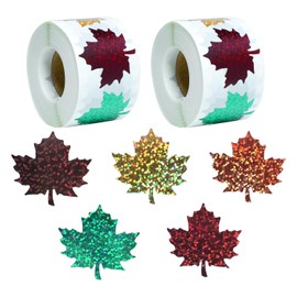 1000 Pcs Fall Thanksgiving Leaf Stickers, Glitter Maple Leaves Paper Decals 5 Colors Holographic Sparkly Autumn Self-Adhesive Decorative Stickers for Autumn Goodie Bags Envelopes Decor