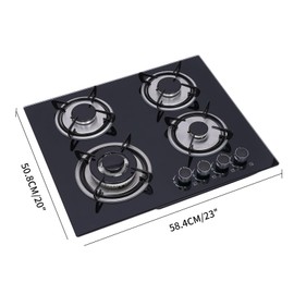Gas Cooktop, 23 Inch 4 Burners Built-in LPG/NG Stove Tempered Glass Surface Cooker,Home Kitchen Hob Black Tempered Glass Dual,Burners Propane Cooktop with Thermocouple Protection,Bulit-in Gas Hob