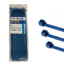 Kable Kontrol Metal Detectable Blue Zip Ties 100 Pcs 14 Inch, 50 Lbs Tensile Strength, Iron Infused Self-Locking Industrial Cable Ties