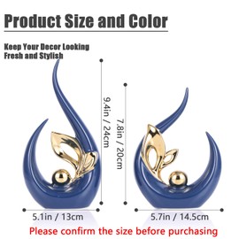 XMGZQ Blue Home Decor Accent,Art Mid Century Modern Decor,Blue and Gold Living Room Decor and Accessories,Gold Centerpieces for Tables,Abstract Ceramic Statue and Sculpture