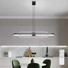 KAUCQI Modern LED Pendant Light for Dining Room Dimmable with Remote Control 3000K-6000K Adjustable Color Temperature 39 in Black Chandelier Island Lighting Lamp Fixture for Kitchen