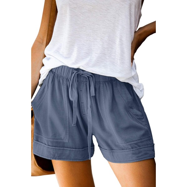 KISSMODA Ladie's Summer Casual Elastic Waist Beach Shorts with Pockets