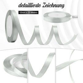 Gift Ribbon Silver Satin Ribbon 10 mm 23 Metres Ribbon Mother's Day Gift Decoration Ribbon Gift Ribbon Wedding Fabric for Ribbon Bridal Bouquet Wedding Decoration Satin Ribbons Gift Ribbon