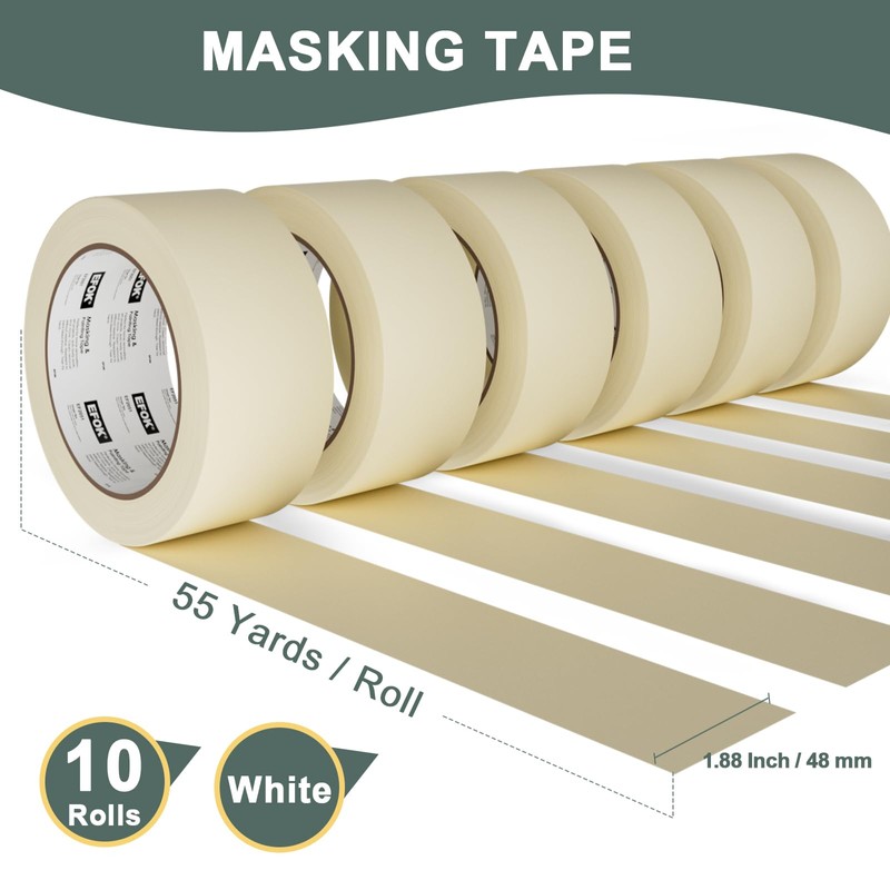EFOK 10 Pack Masking Tape 2 Inch Wide Bulk, 2025