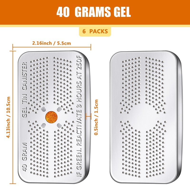 6 Pack 40 Gram Silica Gel Canister Dehumidifier Desiccant Orange