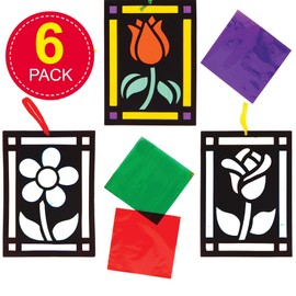 Baker Ross Flower Stained Glass Decorations - Pack of 6, Stained Glass Arts and Crafts, Craft For Kids (AT389)