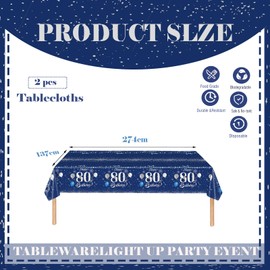 COSORO 2pcs Navy Silver Happy 80th Birthday Table Cloth,137*274cm 80th Tablecloth for Men Women 80th Birthday Table Decorations,Plastic Tablecloths Table Cover for Him Her 80th Birthday Decorations