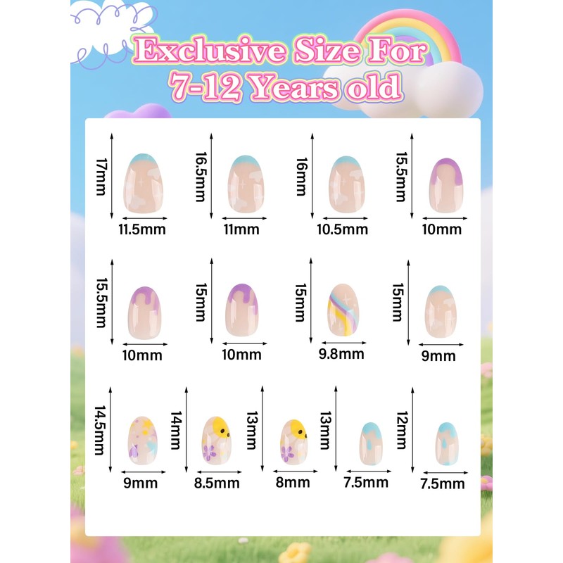 26 Pieces Press on Nail Kid, EBANKU Cloud Fake Nails