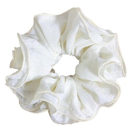 Qigfucm Oversized Chiffon Hair Scrunchie 9 Inch, Multi-Layered Ruffle Design, Elegant White Hair Ties Big Jumbo Large Ponytail Holders for Wedding Party