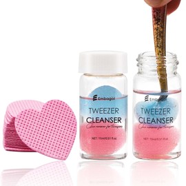 Embagol 2 Bottles Tweezer Cleanser for Eyelash Extensions Tweezers Glue Remover Liquid for Lash Tools with 2 Spongeballs(2 Bottles Cleanser)