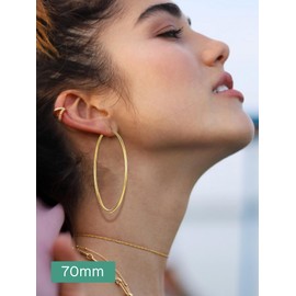 ChicSilver 70mm Hoop Earrings for Women Big Silver Hoops Hypoallergenic 14K Gold Plated Sterling Silver Hoop Earrings Endless Circle Big Hoops for Women (70mm)