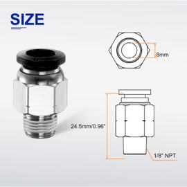 QUARKZMAN Pack of 5 Push-to-Connect Fitting 8 mm Hose OD x 1/8 Inch NPT Thread Male Straight Quick Connector Air Line Hose Fittings for Industrial Air System PC8-N01, Black