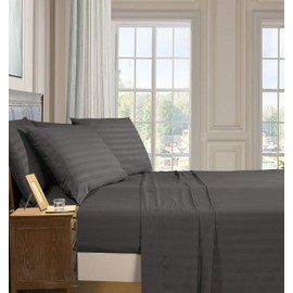 Elegant Comfort Best, Softest, Coziest 6-Piece Sheet Sets! - 1500 Premier Hotel Quality Luxurious Wrinkle Resistant 6-Piece Damask Stripe Bed Sheet Set, California King Grey