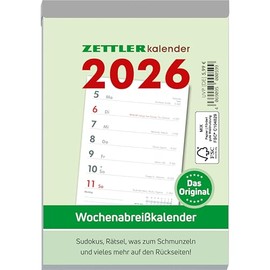 Wochenabreißkalender 2025 - 10,5x14,6 cm - 1 Woche auf 1 Seite - mit Sudokus, Rezepten, Rätseln uvm. auf den Rückseiten - Bürokalender 325-0000