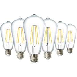 Sunco 6 Pack Edison Bulbs LED ST64, Clear Vintage Filament Waterproof Bulb, 800 LM, 8.5W (60W Equivalent), 4000K Cool White, E26 Medium Base, Decorative Dimmable UL