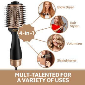 NOOR 4 in 1 Hair Dryer Brush for Women - Hair Straightener, Volumizer Hair Brush and Styler with Negative Ion Technology - Brush Dryers for Women - Round Hair Brush for Blow Drying for All Hair Types