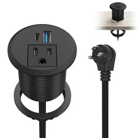 XBA 2inch Desktop Power Grommet Recessed Power Strip with PD 20W USB C,AC Outlet and 18W USB A Charging Port, Hidden Power Outlets with 6FT Extension Cords for Office, Home(Black)