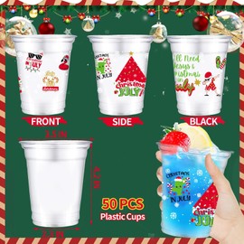 VDESFUEBY 50 Christmas in July Party Cups, 12 oz Christmas in July Party Decorations Disposable Clear Plastic Party Cups for Christmas in July Party Drinkware Beverage Ice Cream