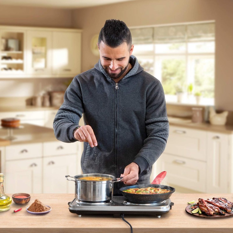 SUNAVO Hot Plates for Cooking, 1800W Electric Double Burner with