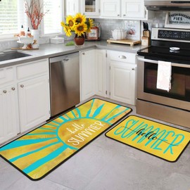 flippana Summer Kitchen Rugs and Mats for Floor, Summer Decorations for Home, 2 Pcs Non-Slip Backing Spring Summer Mat, Summer Decor Holiday Kitchen Rug Sets with Runner 17"x47.2"+17"x30"
