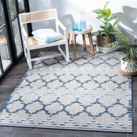 SAFAVIEH Area Rug 8x10 - Outdoor Cabana Collection - Large - Grey & Blue, Trellis Pattern, Weather Resistant & Washable, Ideal for Patio, Backyard, Mudroom, Deck, Dining Space (CBN333G)