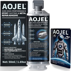 AOJEL S300 Metal Epoxy, 2 Part Epoxy Glue for Metal & Aluminum Repair, Drillable, High Temp to 392°F, Waterproof Structural Bond, 1.69 oz