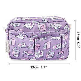 E-WEICHEN Multiple Pockets Portfolio Organizer with Zippered, Makeup Bag Travel Essentials for Women, Simple Waterproof Stationery Pencil Pouch Bag for Journal Office Art Supplies.Purple Magic Book