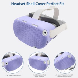 VR Cover Accessories Set Compatible with Meta Quest 2, MLemonVR Silicone VR Shell, Controller Grips & Face Cover, Button Caps, Lens Cover + Glasses Cloth Set for Quest 2 (Purple, for Quest 2)