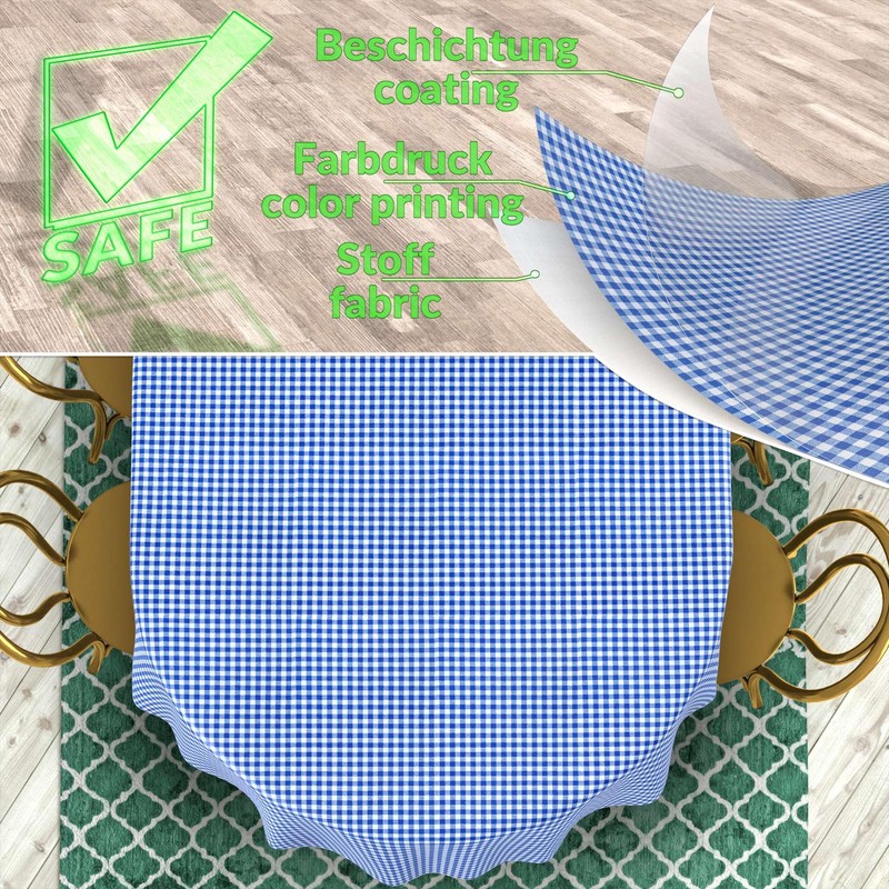 Fabric Tablecloth Washable Table Linen Tablecloth Cotton Polyester Vichy Blue