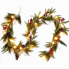 Christmas Garlands, 6FT Christmas Decorations with Globe Lights, Artificial Christmas Decor Garlands for Front Door Lighted Christmas Fireplace Mantel Garland Decoration