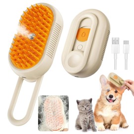 Cat Steam Brush for Shedding, 2025 New 4 in 1 Rechargeable Steam Pet Brushes for Cats & Dogs, Indoor Anti-static Pets Brush for Massage, Cleaning, Shedding & Combing Hair (Beige)