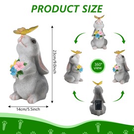 Foyucool Solar Garden Statue Rabbit with Solar Lantern, Outdoor Sculpture Figurine Statue Lights, Outdoor Garden Yard Lawn Patio Decoration, Unique House Warming Birthday Present for Women Family