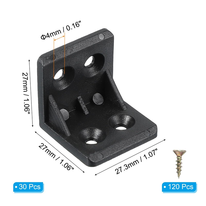PATIKIL Plastic Corner Braces 1.06x1.06x1.07, 30 Pack L-Shape Bracket Right