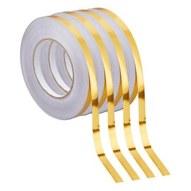 SUPERFINDINGS 4 Rolls Total 200m/218.7 Yards Gold Self-Adhesive Tile Sticker Tape 0.4"/10mm Metallic PET Film Tape Foil Line Metalized Mirror Tapes for DIY Furniture Wall Tiles Edge Banding Decoration