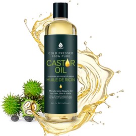Aceite de Ricino (16 oz) - Prensado en Frío, 100% Puro, sin Hexano - Hidratante y Curativo para Piel y Cabello Secos, Estimula el Crecimiento del Cabello y Pestañas - Para Cuidado de la Piel y el Cabello