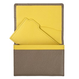 Mono Box Genuine Cow Leather Business Card Holder, Vegetable Tannin Tanning, Dividers Included, Business Card Slit Included, Bi-Color Namecase, Greige × Yellow