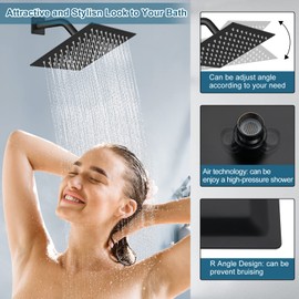 Midanya 3 Handle Tub Shower Faucet with Tub Spout,8-inch Rainfall Bathtub Rain Shower Faucet Set and Rough-in Valve Wall Mount Bathroom Trim Kit Shower System, Square Shower Head Matte Black