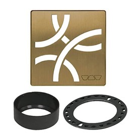 Schluter Kerdi-Drain Grate Kit with Integrated Slope Bonding Flange - Ideal for Bathroom or Wet Rooms - 4" BR Vintage Gold Curve, Adjustable - KDIF4GRKEBVGD6