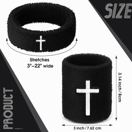 Soulchen 4 pcs Cross Bicep Bands Wrist Bands Christian Arm Sweat Wristbands Absorbent Armband for Men Women Football Baseball Players Sports Activities Supplies(Black)
