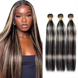 Honey Blonde Bundle P1B27 Straight Human Hair Bundles Two Tone Black Mixed With Honey Blonde Bundles Human Hair 18 18 18 Inch Highlight Bundle