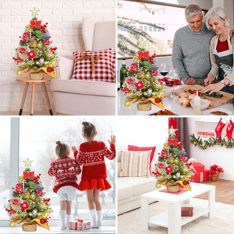 UCAMP Mini Small Christmas Tree, Artificial Christmas Tree with Lighting,