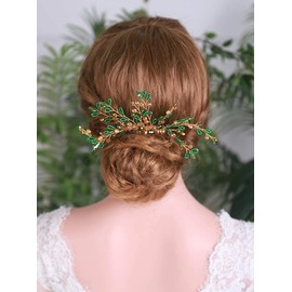 YERTTER - Peine para el pelo con cuentas de cristal verde para novias y novias